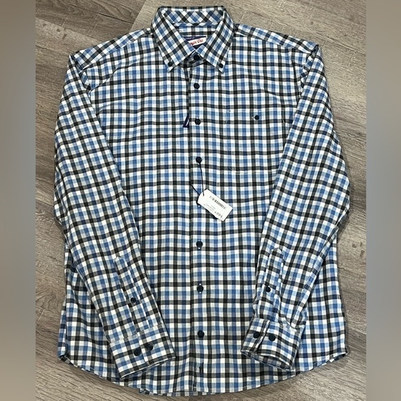 NWT Johnnie-O Coen Flannel Malibu Blue Gingham Lux Designer Button Front Shirt - Picture 1 of 7